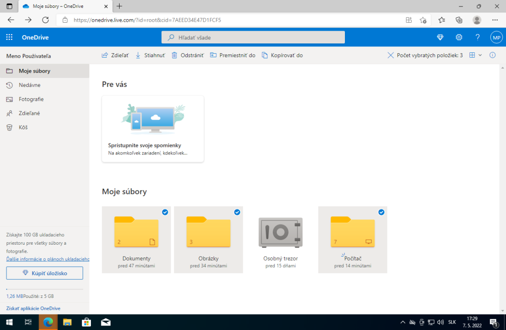 Webové rozhranie služby Microsoft OneDrive
