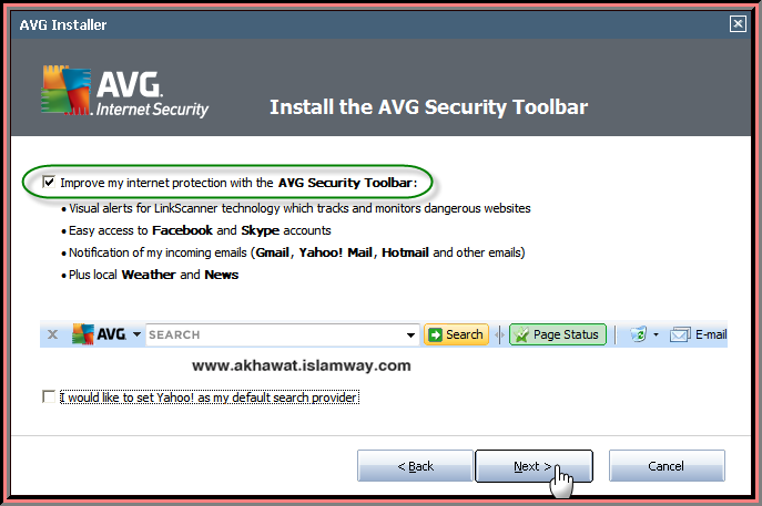 Niekdajšia inštalácia AVG security toolbaru