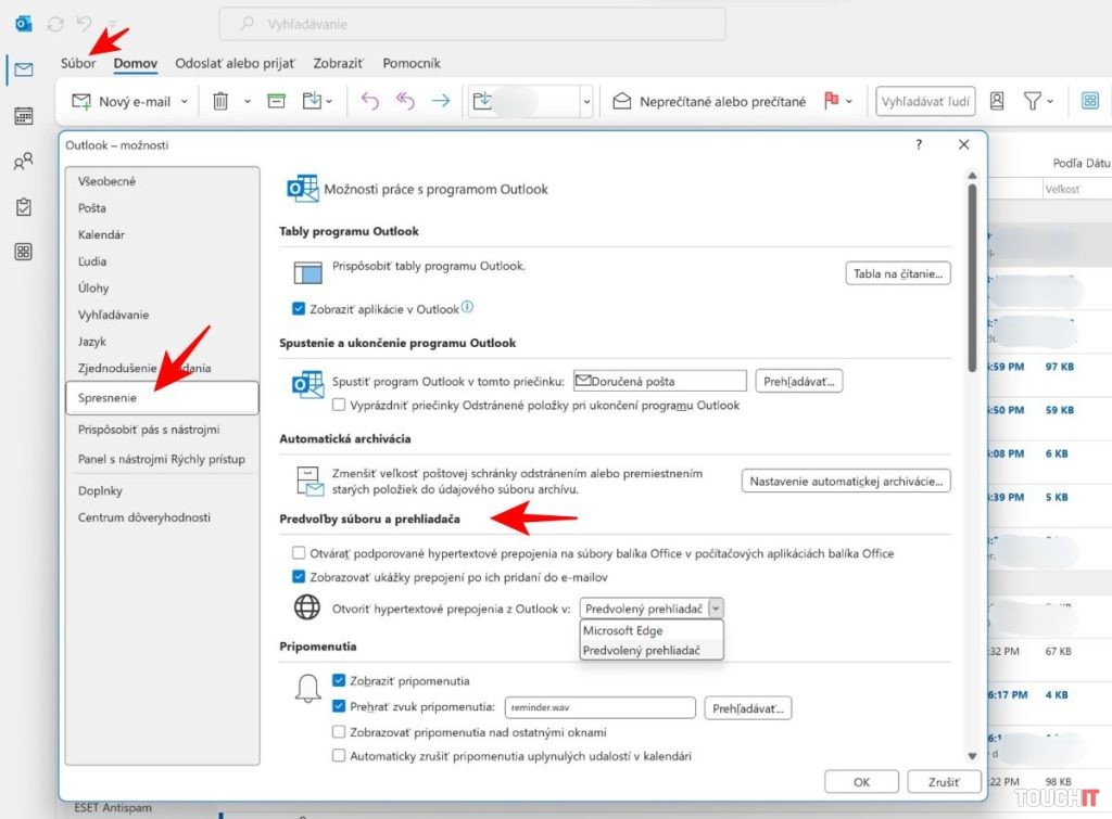 Outlook otvára odkazy v prehliadači Edge, ako to zmeniť