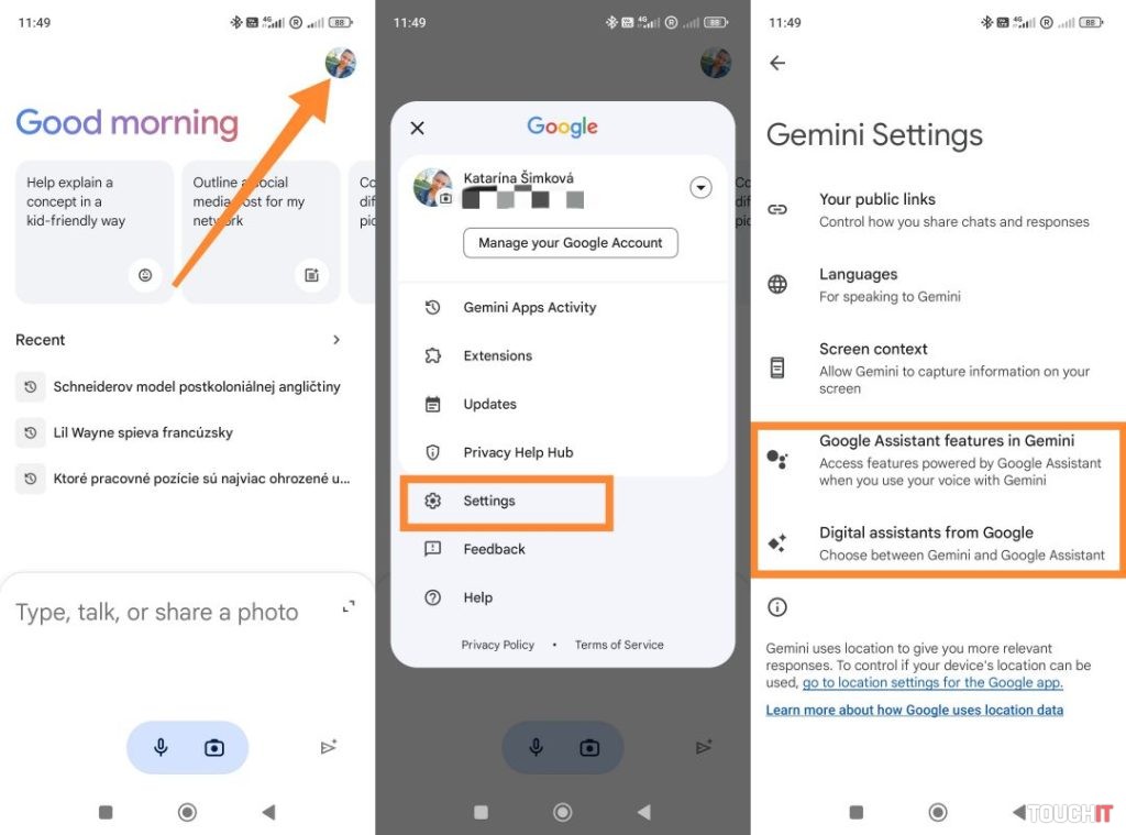 Asistent Gemini v Android smartfóne