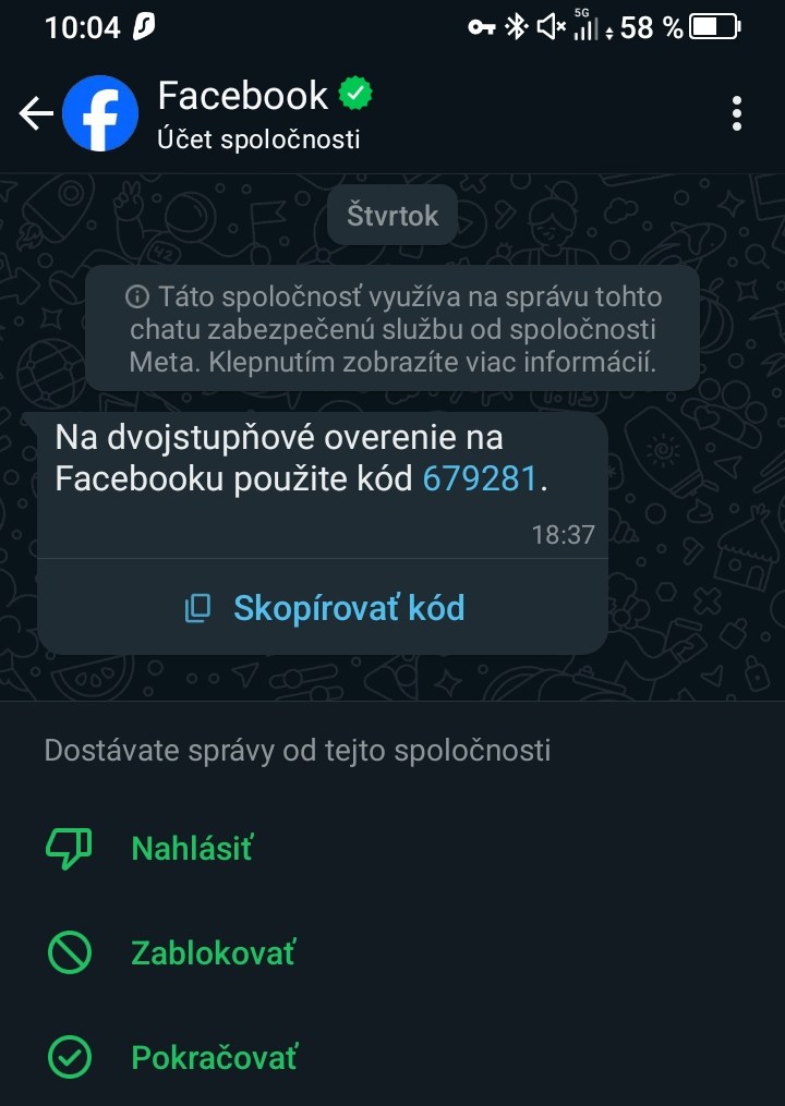 facebook overenie whatsapp